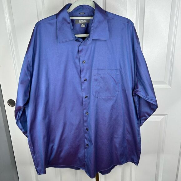 Sz XL Kenneth Cole XL 17.5 Collar Blue Purple Reflective Dress Up Shirt $60 MSRP - Picture 4 of 12